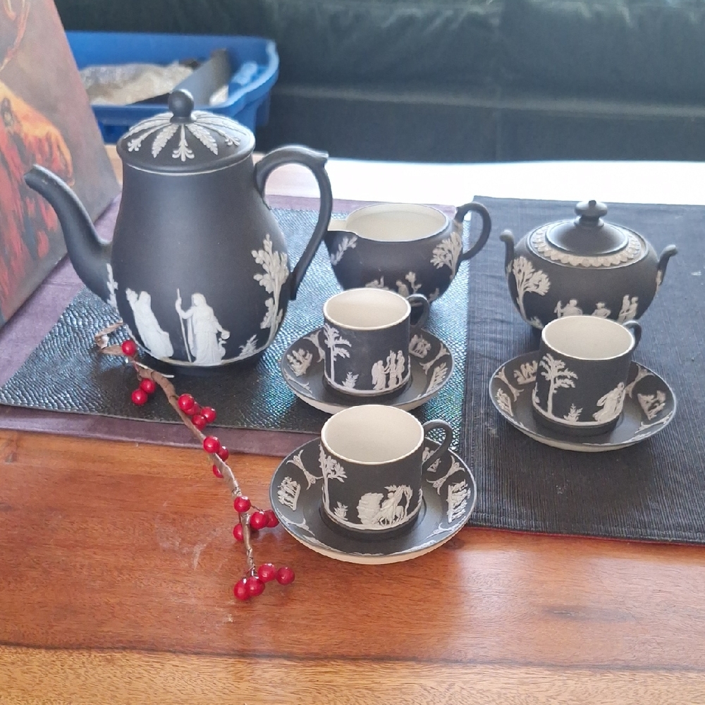 A Collection Of Vintage Rarer BLACK  Wedgwood Jasperware.  Unglazed Stoneware.
